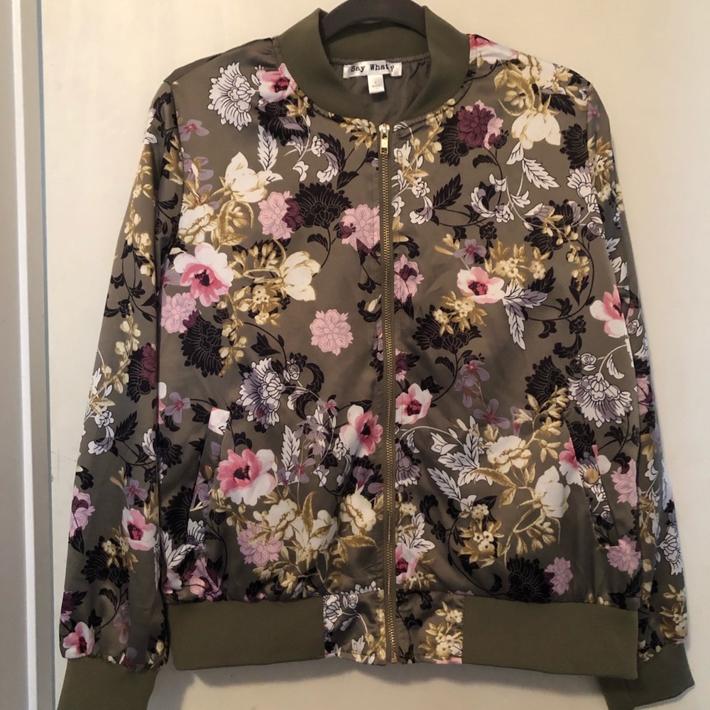Floral Print Satin Bomber Jacket